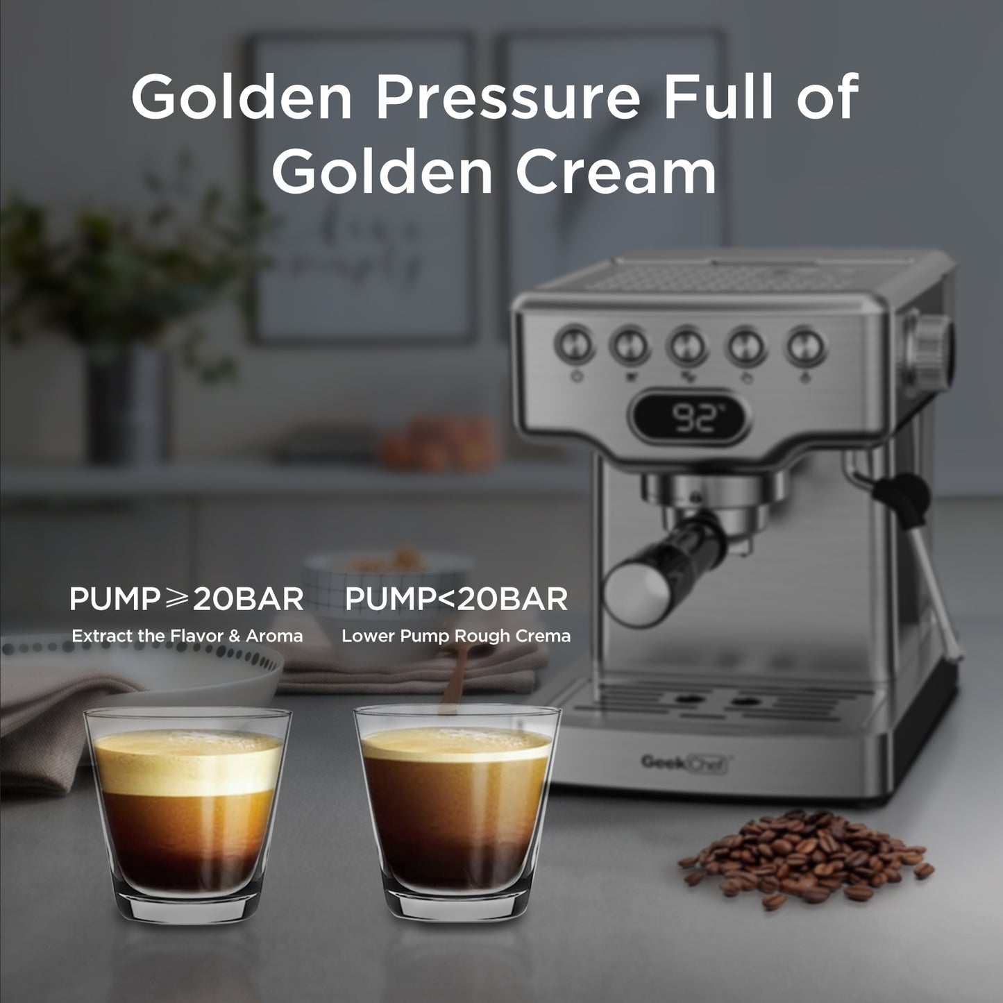 Espresso Machine | Geek Chef. 20 Bar Espresso Maker with Milk Frother Steam Wand