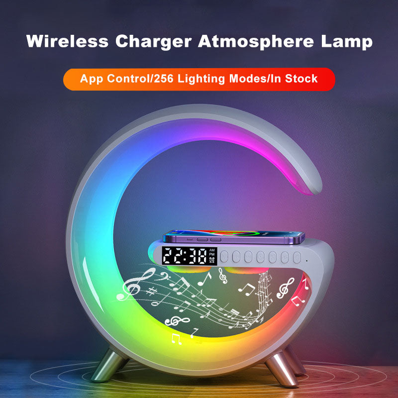 Smart G-Shape LED Lamp with wireless charger and bluetooth speaker