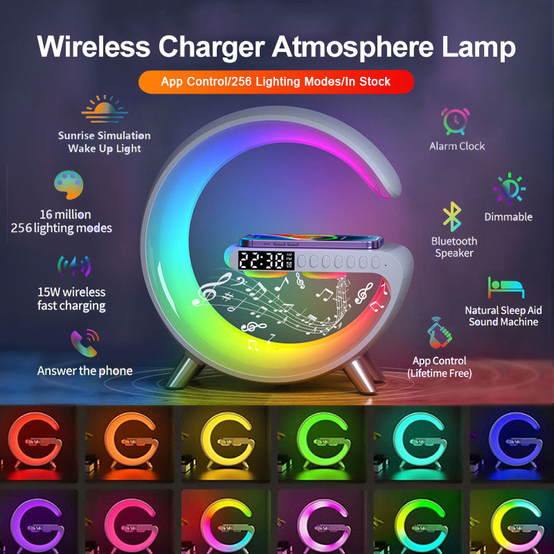 Smart G-Shape LED Lamp with wireless charger and bluetooth speaker